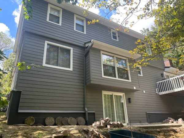 Cedar to James Hardie Lap Siding installation in Aged Pewter