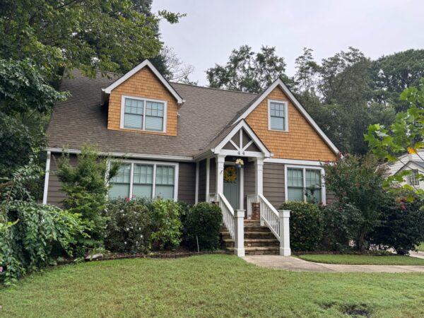 CEDAR SHAKE REPLACED WITH TANDO COMPOSITE BEACH HOUSE SHAKE IN SANDCASTLE COLOR WITH CORNER POSTS AND J-CHANNEL